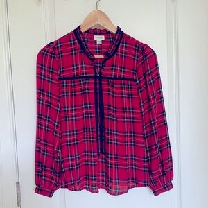 JCREW Holiday Tartan Top With velvet trim